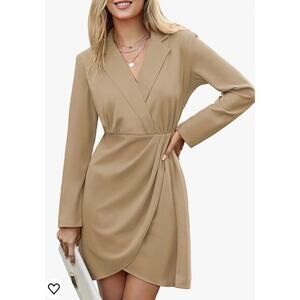 Exlura Faux Wrap V-neck Ruched Dress Womens L Business